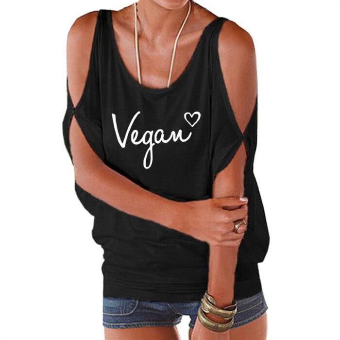 Vegan Letters Print Off The Shoulder Bat Sleeve Women Tops