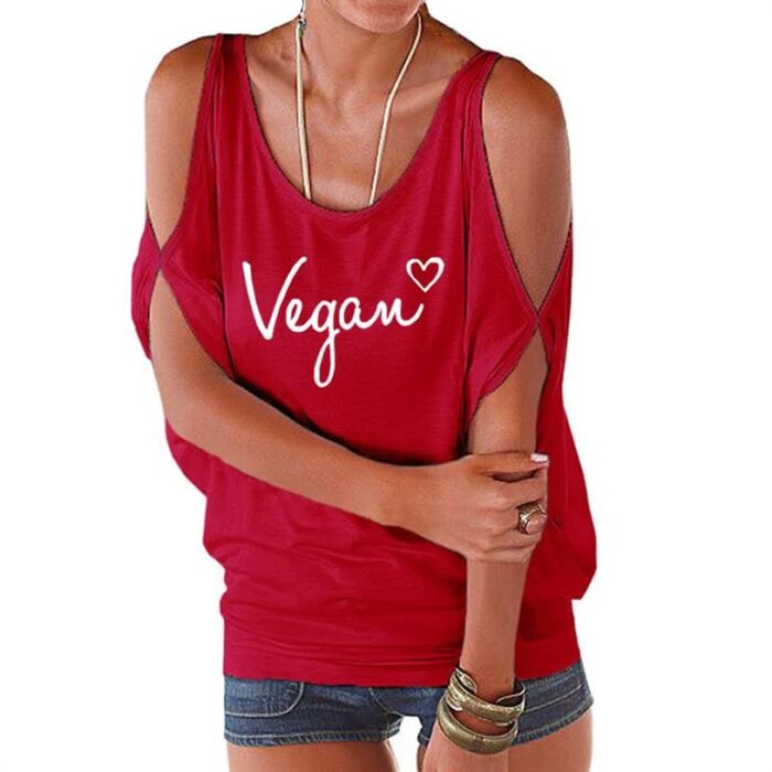 Vegan Letters Print Off The Shoulder Bat Sleeve Women Tops