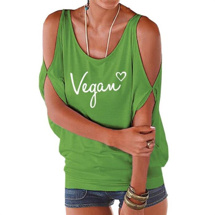 Vegan Letters Print Off The Shoulder Bat Sleeve Women Tops