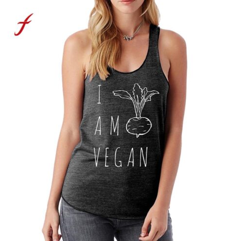 Women Sleeveless Vegan Letter Pullover Clothes